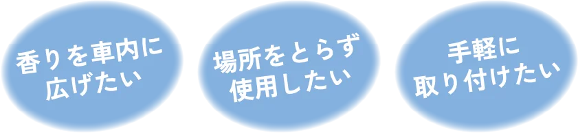 香りを車内に広げたい 場所をとらず使用したい 手軽に取り付けたい